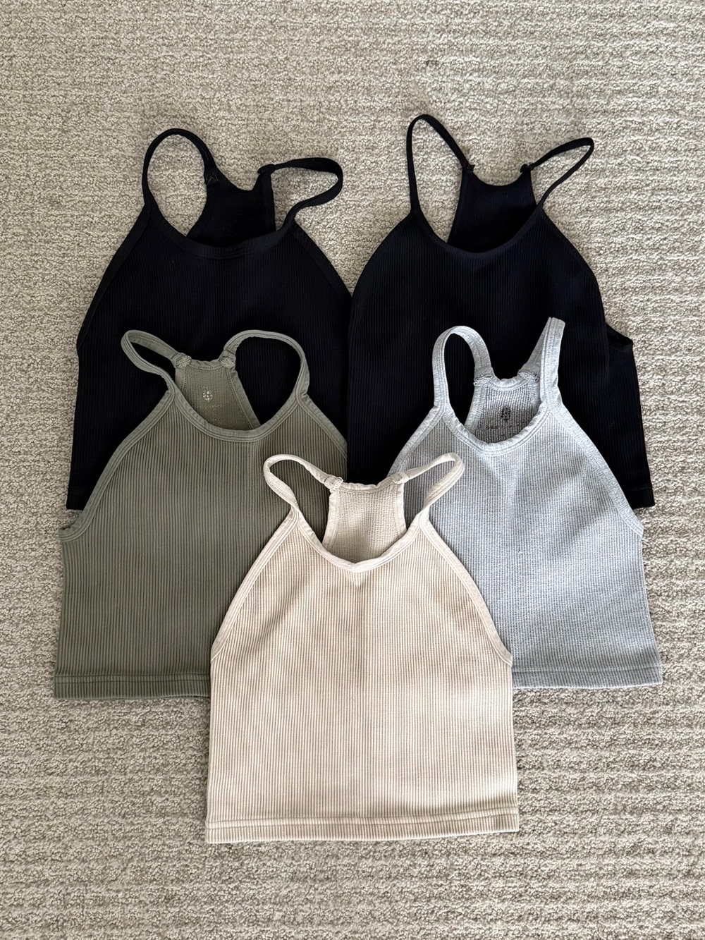 SET OF 5 - FP Movement Ribbed Crop Tank - Black, Olive, Light Gray, Cream